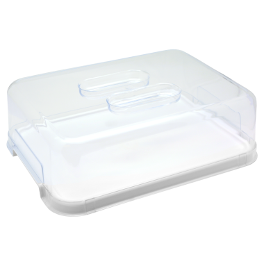 1 x Tortenhaube Tortenservierplatte Kuchenbox mit Deckel Haube in Weiß transparent Kunststoff BPA-frei rechteckig quadratisch