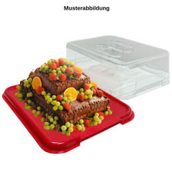 1 x Tortenhaube Tortenservierplatte Kuchenbox mit Deckel Haube in Braun transparent Kunststoff BPA-frei rechteckig quadratisch