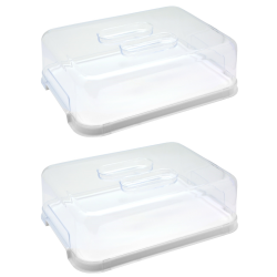 2 x Tortenhaube Tortenservierplatte Kuchenbox mit Deckel Haube in Weiß transparent Kunststoff BPA-frei rechteckig quadratisch