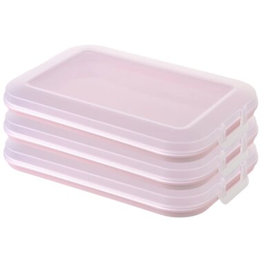 ENGELLAND 3er Set Frischhaltedose Rosa – stapelbare Vorratsboxen 25×17×3,5 cm, BPA frei, mikrowellen  & gefriergeeignet