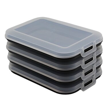 ENGELLAND 4er Set Frischhaltedose Schwarz – stapelbare Vorratsboxen 25×17×3,5 cm, BPA frei, mikrowellen  & gefriergeeignet