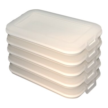 ENGELLAND 5er Set Frischhaltedose Weiß – stapelbare Vorratsboxen 25×17×3,5 cm, BPA frei, mikrowellen  & gefriergeeignet