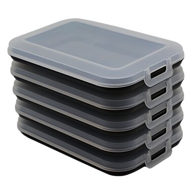 ENGELLAND 5er Set Frischhaltedose Schwarz – stapelbare Vorratsboxen 25×17×3,5 cm, BPA frei, mikrowellen  & gefriergeeignet