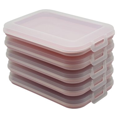 ENGELLAND 5er Set Frischhaltedose Rosa – stapelbare Vorratsboxen 25×17×3,5 cm, BPA frei, mikrowellen  & gefriergeeignet