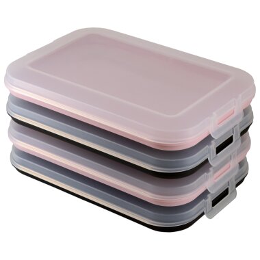 4er Set Frischhaltedosen Farb-Mix Schwarz & Rosa – BPA-frei, stapelbar, mikrowellen- & gefriergeeignet