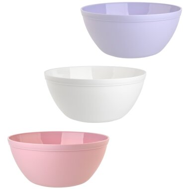 3-teiliges Müslischalen Set im drei Farben-Mix Flieder, Rosa, Weiß 900 ml, BPA-frei, mikrowellengeeignet