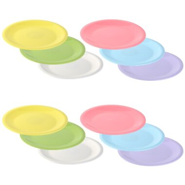 12er Set bunte Kunststoffteller Ø 19 cm – BPA-frei, stapelbar, mikrowellen- & spülmaschinenfest