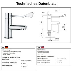 Hygiene-Waschtischarmatur mit langem Armhebel für OP...