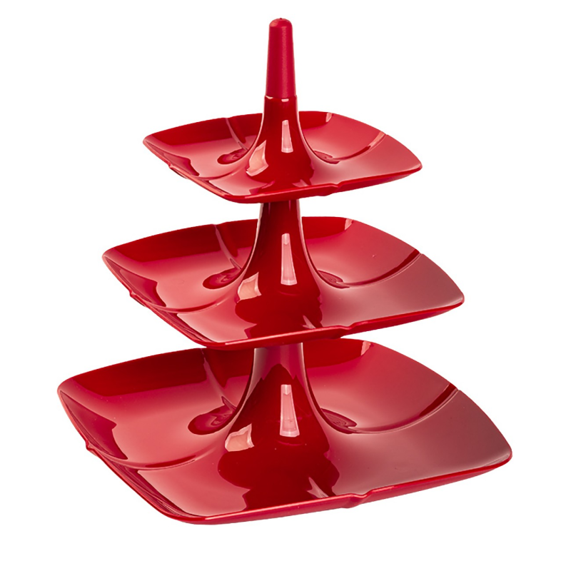 3-stöckige Etagere Aus Kunststoff, Rot, Für Kuchen, Desserts, Obst – Platzsparend & Dekorativ