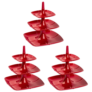 3x Etagere 3 stöckig Kuchenständer Dessertständer Tortenhalter Käseplatte Kunststoff Farbe rot