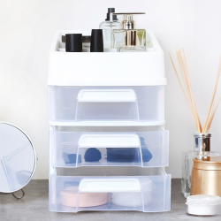 1 x Multifunktions-Organizer für Büro, Bad, Werkstatt, Schreibtisch mit 3 Schubladen, Aufbewahrungsbox, Kunststoff, Apricot-Weiß