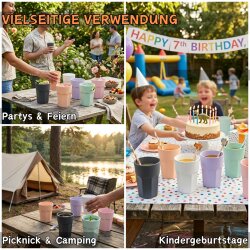 ENGELLAND 6er Kunststoffbecher 250 ml Mint – BPA-frei, bruchsicher, spülmaschinenfest