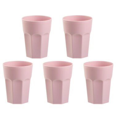ENGELLAND 5er Set Kunststoffbecher 400 ml Rosa – BPA-frei, stapelbar, bruchsicher, spülmaschinenfest