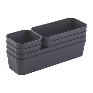 ENGELLAND Schubladen-Organizer 6-teilig Anthrazit – BPA-frei, modular & platzsparend für Küche, Bad & Büro