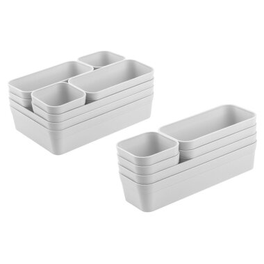 ENGELLAND Schubladen-Organizer Set Hellgrau –14-teilig, BPA-frei, flexibel, platzsparend, für Küche, Bad & Büro