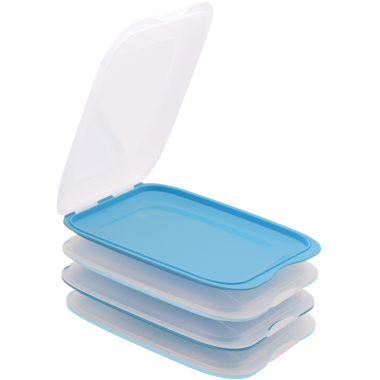 4 x Stapelbare Aufschnittbox, BPA-frei, Frischhaltedose, Wurst Behälter, Aufschnittdose, Farbmix, Hellblau, Blau
