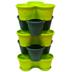 5x Blumentopf Säulentopf Pflanzturm Hochbeet mit Untersetzer stapelbar Kunststoff Farbmix Grün Moosgrün