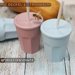 ENGELLAND 15er Set Trinkbecher Blau mit Deckel & Strohhalm (250 ml) – Wiederverwendbare, auslaufsichere BPA freie Kunststoffbecher, stapelbar & spülmaschinenfest