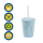 15 x Kunststoffbecher mit Deckel & Strohhalm, Trinkbecher, Plastikbecher, 0,25 L, Farbe: Hellblau