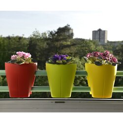 3er Set Blumenkasten für Geländer 28L – Balkon-Pflanzkästen mit Bügel und Wasserspeicher in Rot, Grün und Weiß