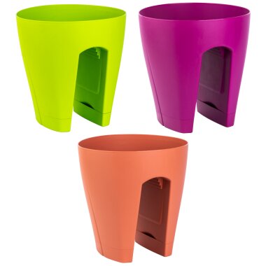 3er Set Blumenkasten für Geländer 28L – Balkon-Pflanzkästen mit Bügel und Wasserspeicher in Grün, Rotbraun und Lila