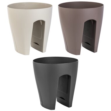 3er Set Blumenkasten für Geländer 28L – Balkon-Pflanzkästen mit Bügel und Wasserspeicher in Anthrazit, Sand und Braun
