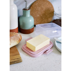 2x Hochwertige Stapelbare Butterdose mit Verschluss, Plastik-box-dose, Perfekte Ordnung im Kühlschrank BPA-Frei Mehrzweck creme-weiß