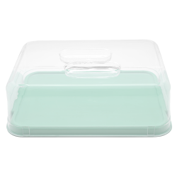 2 x Tortenhaube Tortenservierplatte Kuchenbox mit Deckel Haube in Mint-Grün transparent Kunststoff BPA-frei rechteckig quadratisch