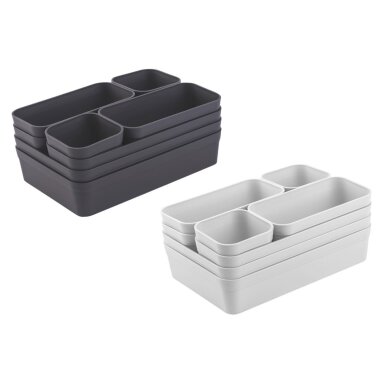 ENGELLAND Schubladen-Organizer Set Anthrazit / Hellgrau – 16 Teile, BPA-frei, flexibel verstellbar für Küche, Bad & Büro