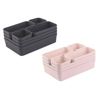 ENGELLAND Schubladen-Organizer Set Anthrazit / Rosa – 16 Teile, BPA-frei, flexibel verstellbar für Küche, Bad & Büro