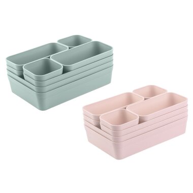 ENGELLAND Schubladen-Organizer Set Pastellgrün / Rosa – 16 Teile, BPA-frei, flexibel verstellbar für Küche, Bad & Büro