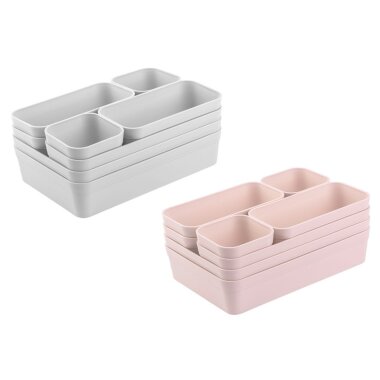 ENGELLAND Schubladen-Organizer Set Hellgrau / Rosa – 16 Teile, BPA-frei, flexibel verstellbar für Küche, Bad & Büro