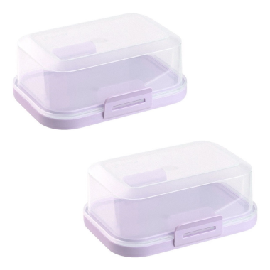 2x Hochwertige Stapelbare Butterdose mit Verschluss, Plastik-box-dose, Perfekte Ordnung im Kühlschrank BPA-Frei Mehrzweck hell-lila