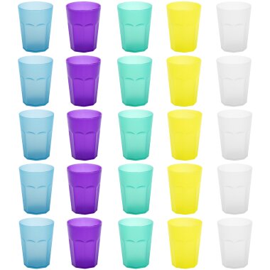 ENGELLAND 25er Kunststoffbecher Set 400 ml – Mehrweg Trinkbecher Mix in 5 Farben für Haushalt, Party & Gastronomie