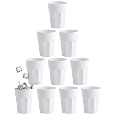 ENGELLAND 10x Kunststoffbecher 400 ml Weiß – Wiederverwendbare Trinkbecher