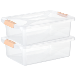 Engelland - 2 x Aufbewahrungsbox mit Deckel und Verschluss-Clips, apricot-transparent, 4 Liter, Plastik-Box, stapelbar, stabil, BPA-frei, lebensmittelecht