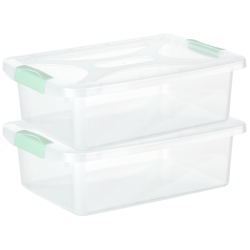 Engelland - 2 x Aufbewahrungsbox mit Deckel und Verschluss-Clips, mint-transparent, 4 Liter, Plastik-Box, stapelbar, stabil, BPA-frei, lebensmittelecht