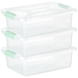 Engelland - 3 x Aufbewahrungsbox mit Deckel und Verschluss-Clips, mint-transparent, 4 Liter, Plastik-Box, stapelbar, stabil, BPA-frei, lebensmittelecht