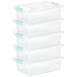 Engelland - 5 x Aufbewahrungsbox mit Deckel und Verschluss-Clips, mint-transparent, 4 Liter, Plastik-Box, stapelbar, stabil, BPA-frei, lebensmittelecht