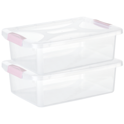 Engelland - 2 x Aufbewahrungsbox mit Deckel und Verschluss-Clips, rosa-transparent, 4 Liter, Plastik-Box, stapelbar, stabil, BPA-frei, lebensmittelecht