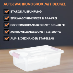 Engelland - 2 x Aufbewahrungsbox mit Deckel und Verschluss-Clips, rosa-transparent, 4 Liter, Plastik-Box, stapelbar, stabil, BPA-frei, lebensmittelecht