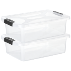 Engelland - 2 x Aufbewahrungsbox mit Deckel und Verschluss-Clips, schwarz-transparent, 4 Liter, Plastik-Box, stapelbar, stabil, BPA-frei, lebensmittelecht