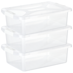 Engelland - 3 x Aufbewahrungsbox mit Deckel und Verschluss-Clips, weiß-transparent, 4 Liter, Plastik-Box, stapelbar, stabil, BPA-frei, lebensmittelecht