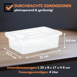 Engelland - 5 x Aufbewahrungsbox mit Deckel und Verschluss-Clips, weiß-transparent, 4 Liter, Plastik-Box, stapelbar, stabil, BPA-frei, lebensmittelecht