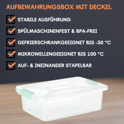 Engelland - 2 x Aufbewahrungsbox mit Deckel und Verschluss-Clips, mint-transparent, 6 Liter, Plastik-Box, stapelbar, stabil, BPA-frei, lebensmittelecht