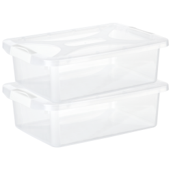 Engelland - 2 x Aufbewahrungsbox mit Deckel und Verschluss-Clips, weiß-transparent, 6 Liter, Plastik-Box, stapelbar, stabil, BPA-frei, lebensmittelecht