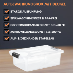 Engelland - 3 x Aufbewahrungsbox mit Deckel und Verschluss-Clips, schwarz-transparent, 6 Liter, Plastik-Box, stapelbar, stabil, BPA-frei, lebensmittelecht