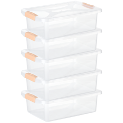 Engelland - 5 x Aufbewahrungsbox mit Deckel und Verschluss-Clips, apricot-transparent, 6 Liter, Plastik-Box, stapelbar, stabil, BPA-frei, lebensmittelecht