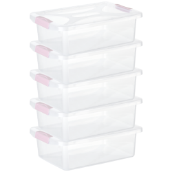 Engelland - 5 x Aufbewahrungsbox mit Deckel und Verschluss-Clips, rosa-transparent, 6 Liter, Plastik-Box, stapelbar, stabil, BPA-frei, lebensmittelecht