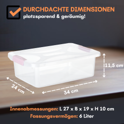 Engelland - 5 x Aufbewahrungsbox mit Deckel und Verschluss-Clips, rosa-transparent, 6 Liter, Plastik-Box, stapelbar, stabil, BPA-frei, lebensmittelecht